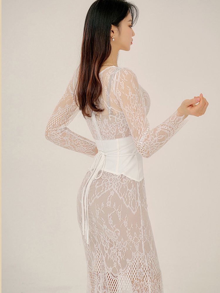 Korean style temperament dress split long dress for women