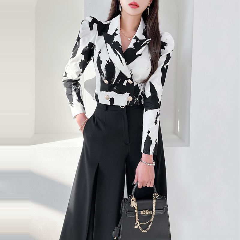 Spring slim coat printing business suit 2pcs set