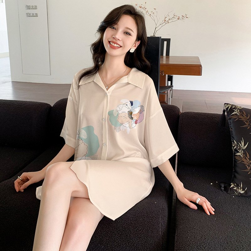 Lovely homewear silk colorful lapel cardigan for women