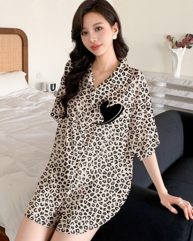 Leopard short sleeve skirt heart pajamas a set for women