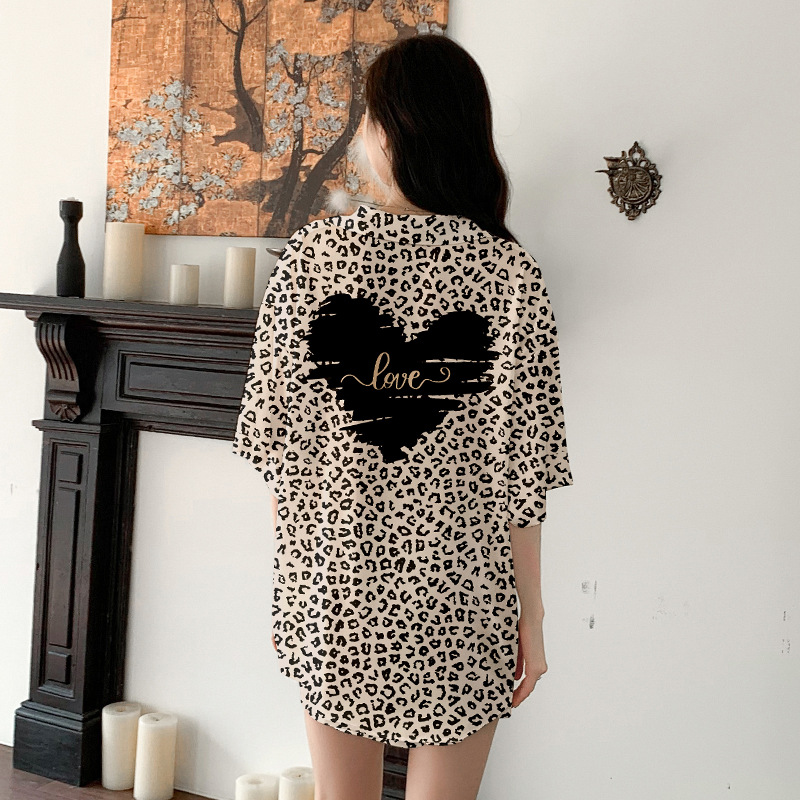 Leopard short sleeve skirt heart pajamas a set for women