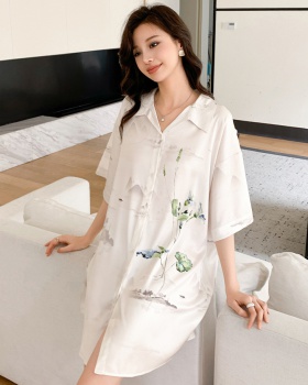 Homewear silk night dress loose lapel cardigan for women