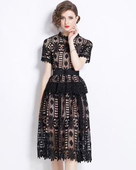 Long lace fashion slim light luxury hollow dress