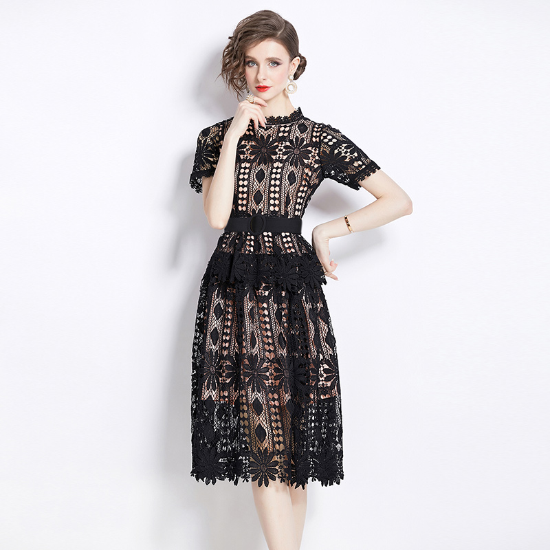 Long lace fashion slim light luxury hollow dress