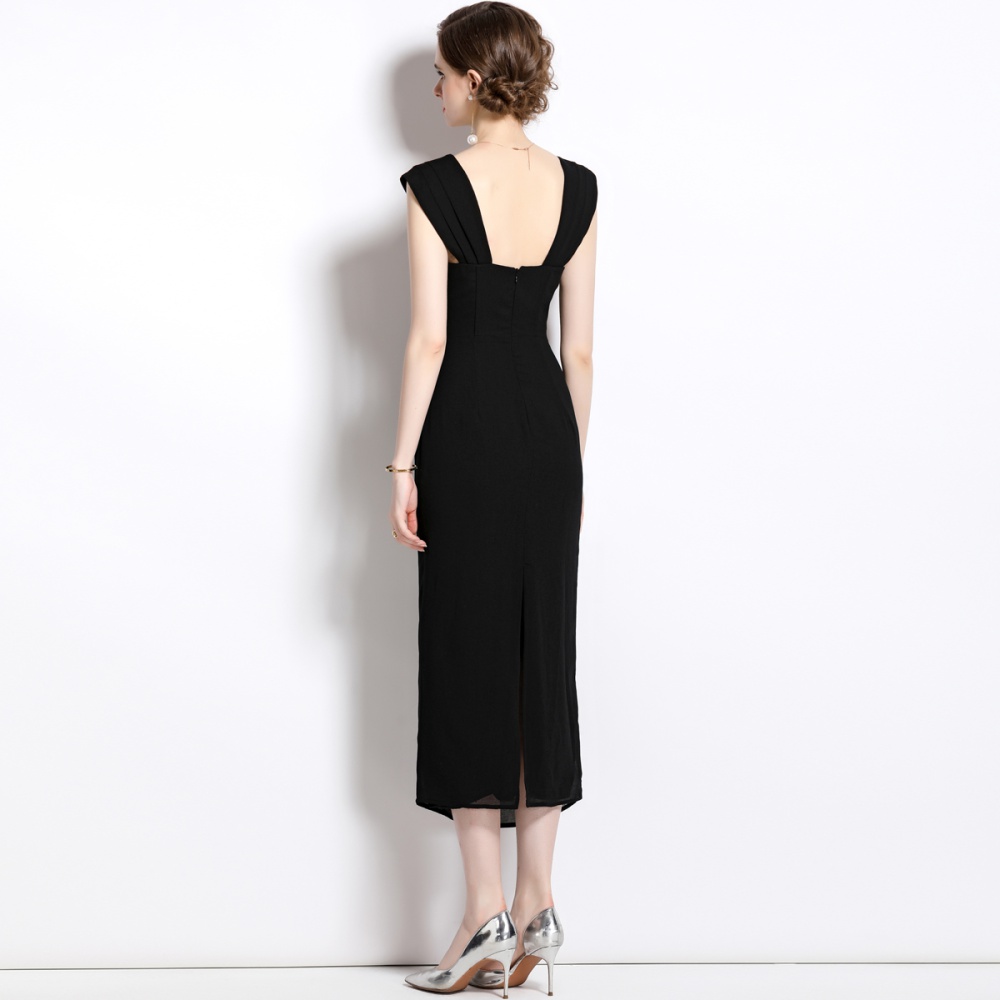 Wrapped chest split fold long pinched waist dress