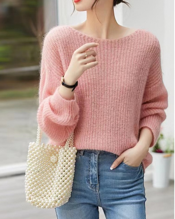 Pullover long sleeve lazy sweater loose sunscreen tops