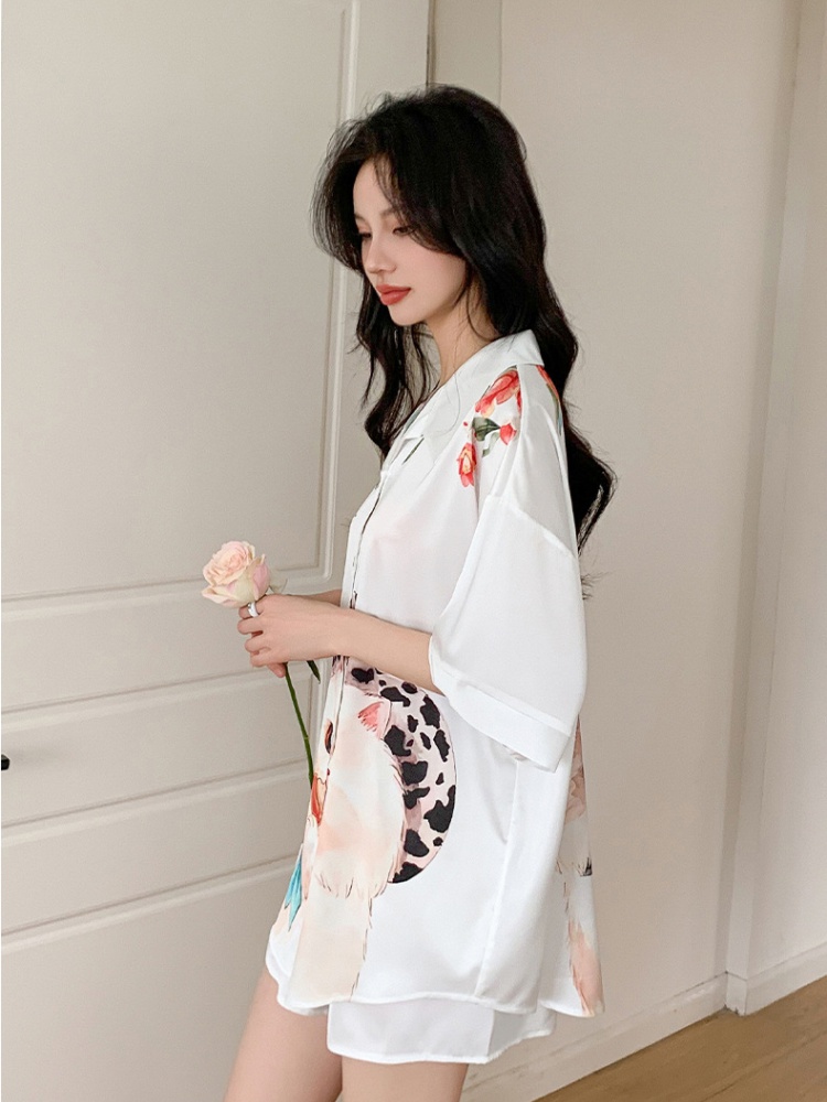 Homewear kitty pajamas wears outside Japanese style shirt a set