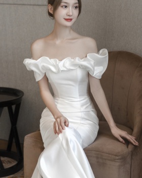 Simple summer light white mermaid slim wedding dress