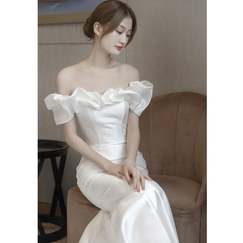 Simple summer light white mermaid slim wedding dress