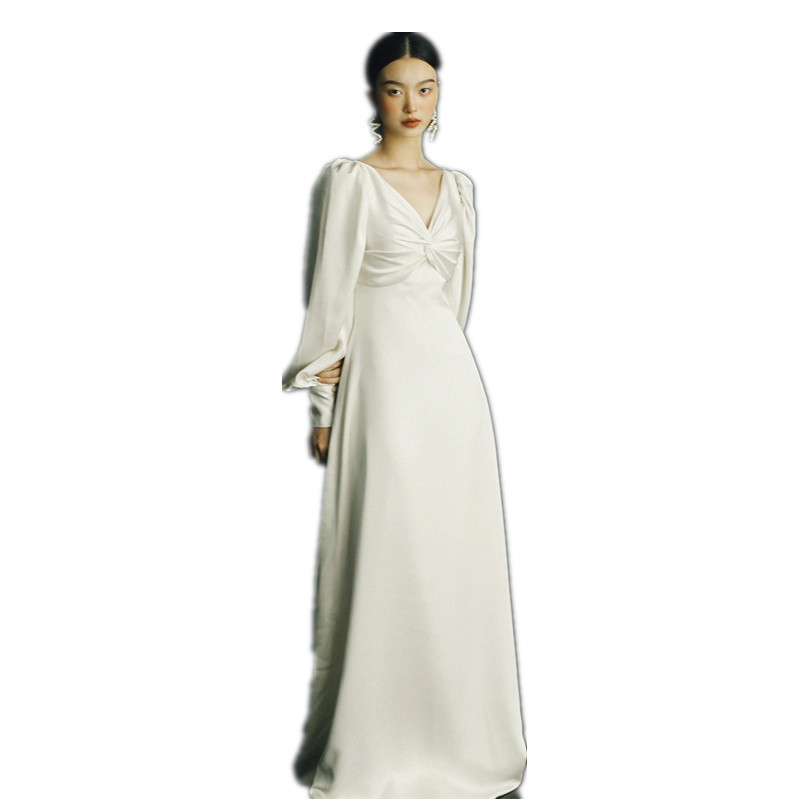 Retro light France style long sleeve bride wedding dress