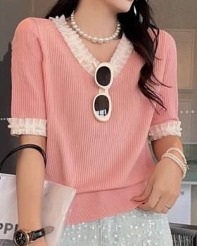 Chanelstyle temperament sweater short sleeve tops for women