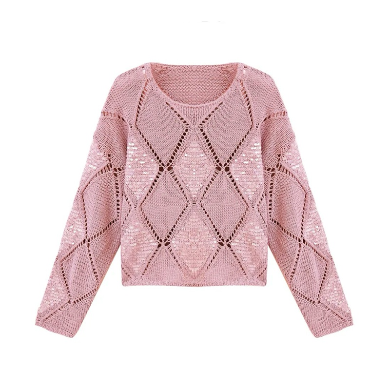 Pullover lazy quilted shirts sequins hollow tops for women