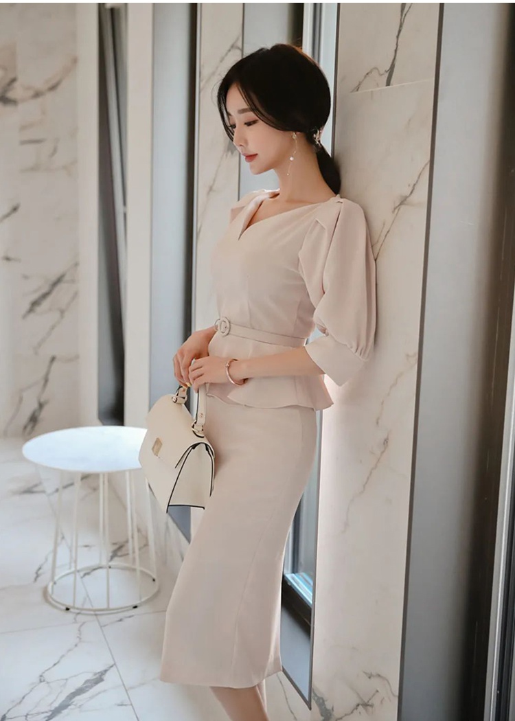 Korean style pure simple dress summer profession V-neck belt