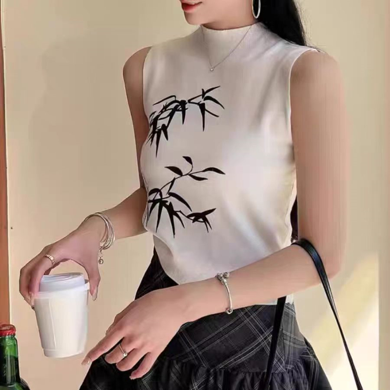 Sling knitted unique vest niche Chinese style tops for women