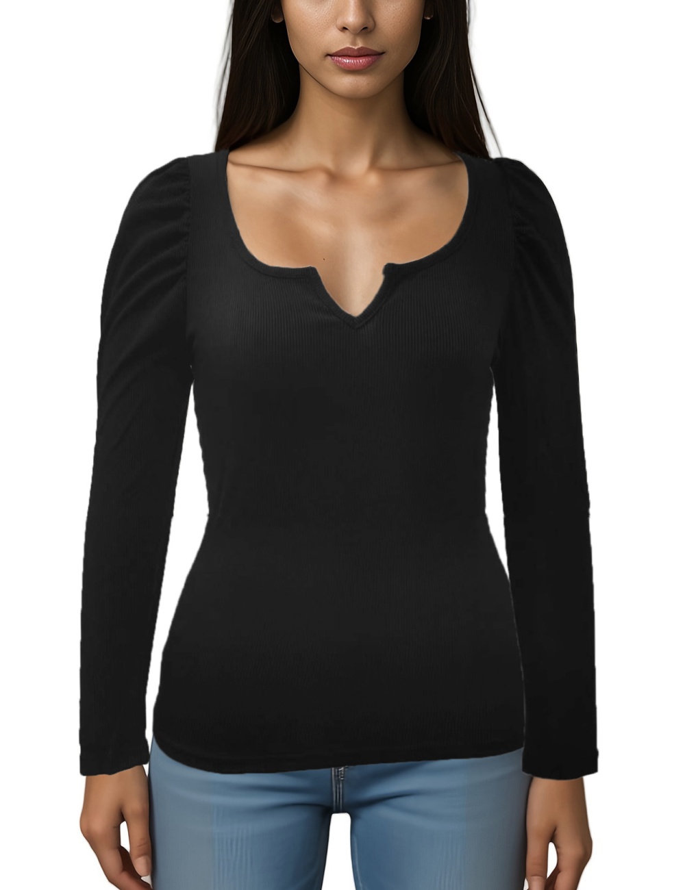 Temperament long sleeve tops simple pure T-shirt for women