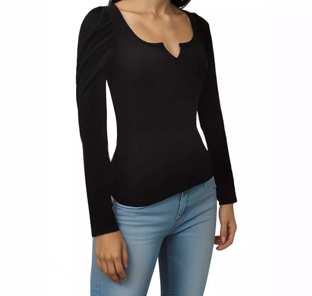 Temperament long sleeve tops simple pure T-shirt for women