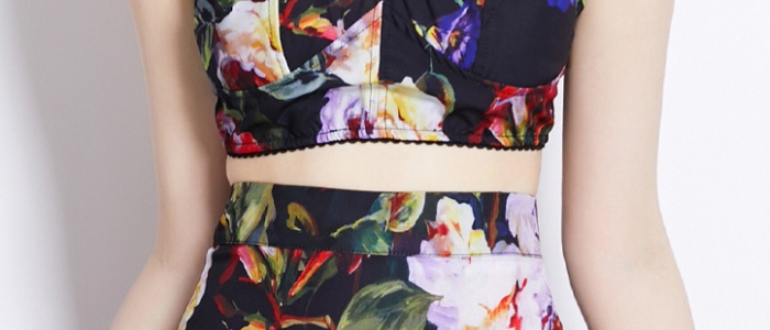 High waist printing tops retro skirt for women