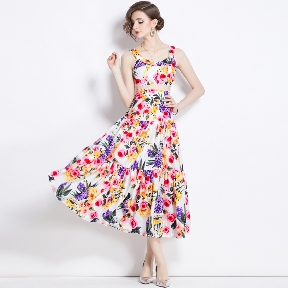Printing cotton tops high waist sleeveless skirt for women