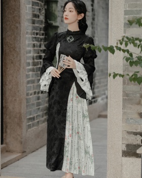 Chinese style dress trumpet sleeves long dress