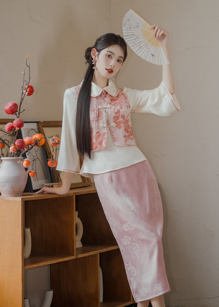 Chinese style long sleeve dress a set