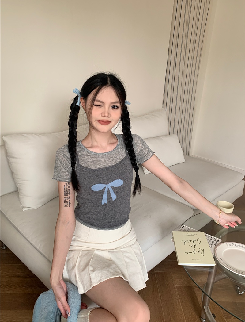 Korean style knitted butterfly T-shirt 2pcs set