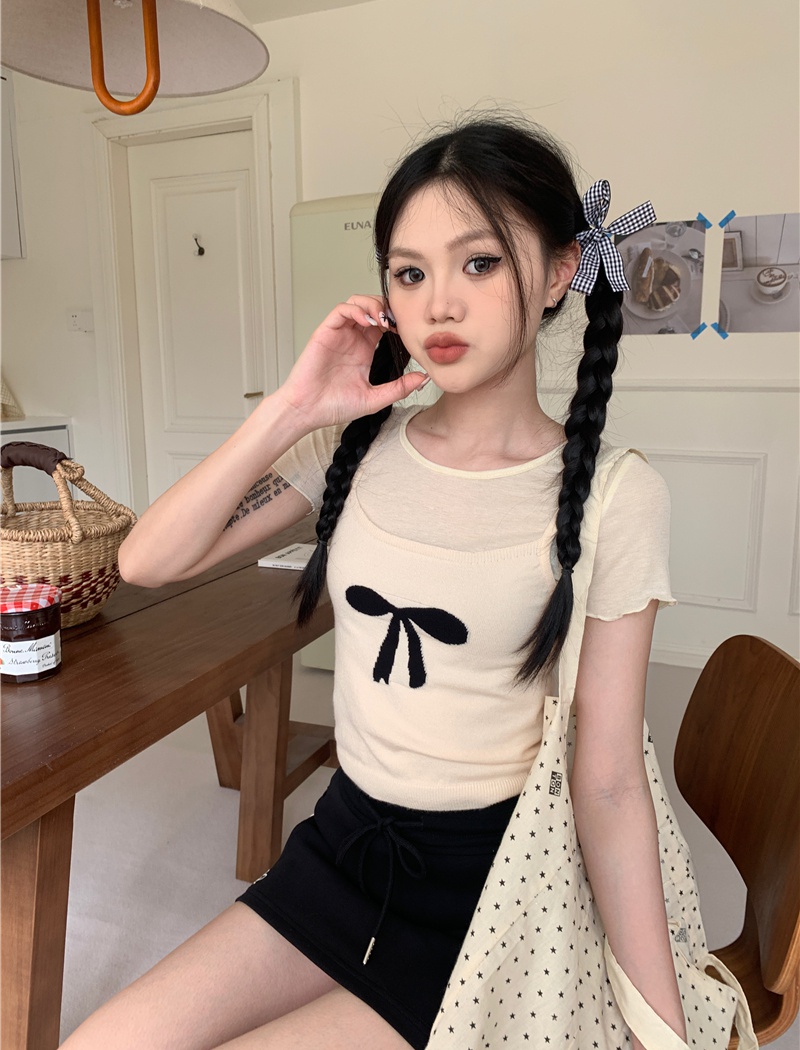 Korean style knitted butterfly T-shirt 2pcs set