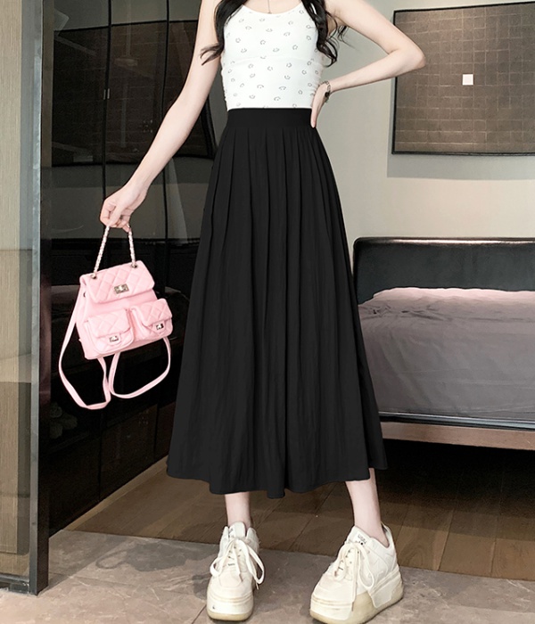 Pink high waist pleated long slim skirt for women