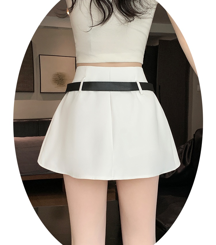 Pleated white shorts all-match show high culottes for women