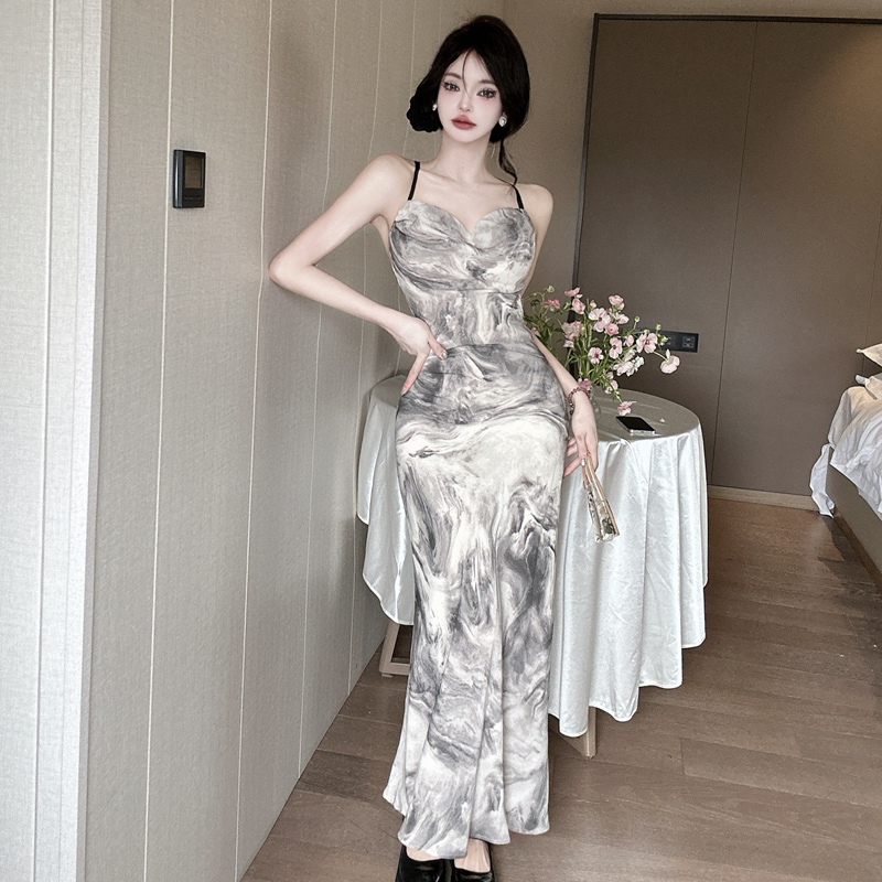 Retro sling long dress Chinese style halter dress
