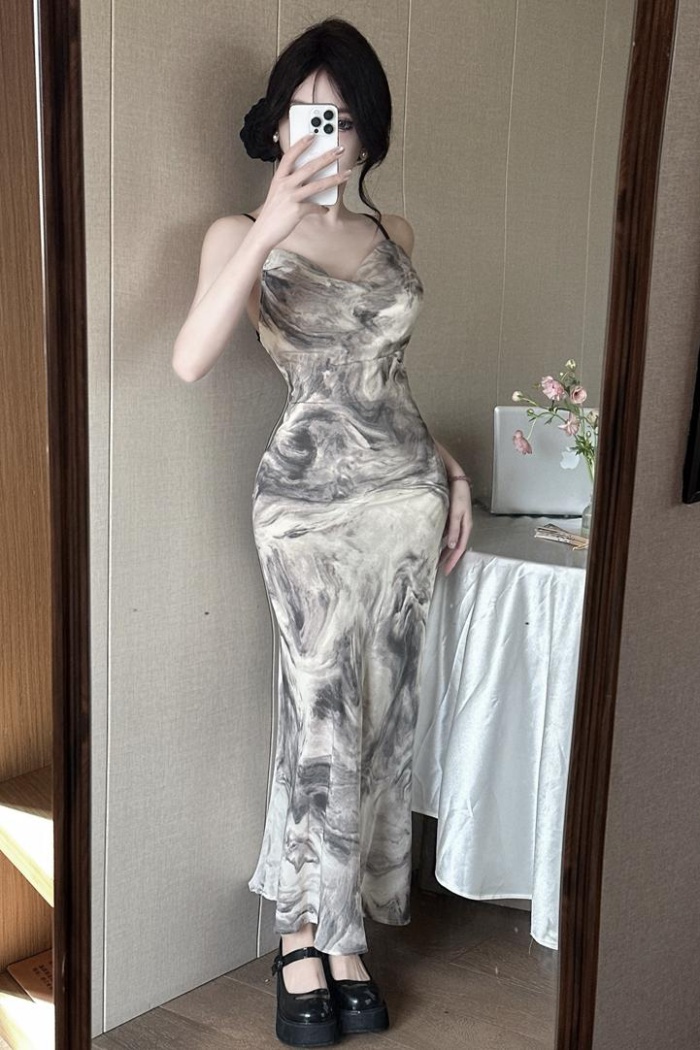 Retro sling long dress Chinese style halter dress