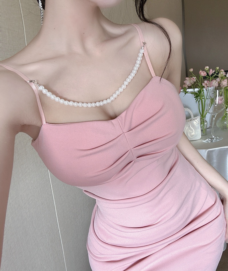 France style pearls chain dress sexy sling long dress