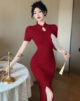 Exceed knee cheongsam knitted dress for women