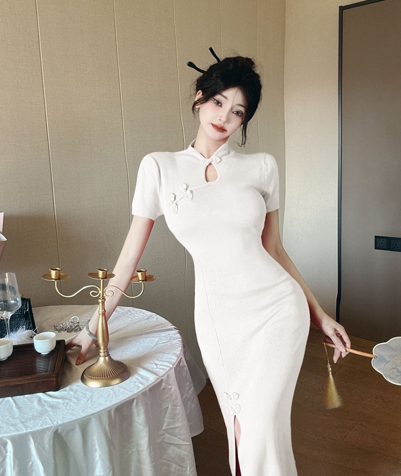 Exceed knee cheongsam knitted dress for women