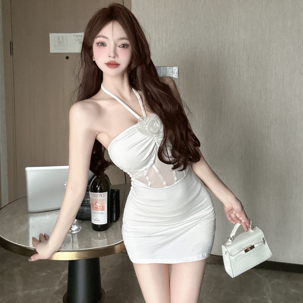 Package hip gauze sexy halter bottoming sling flowers dress