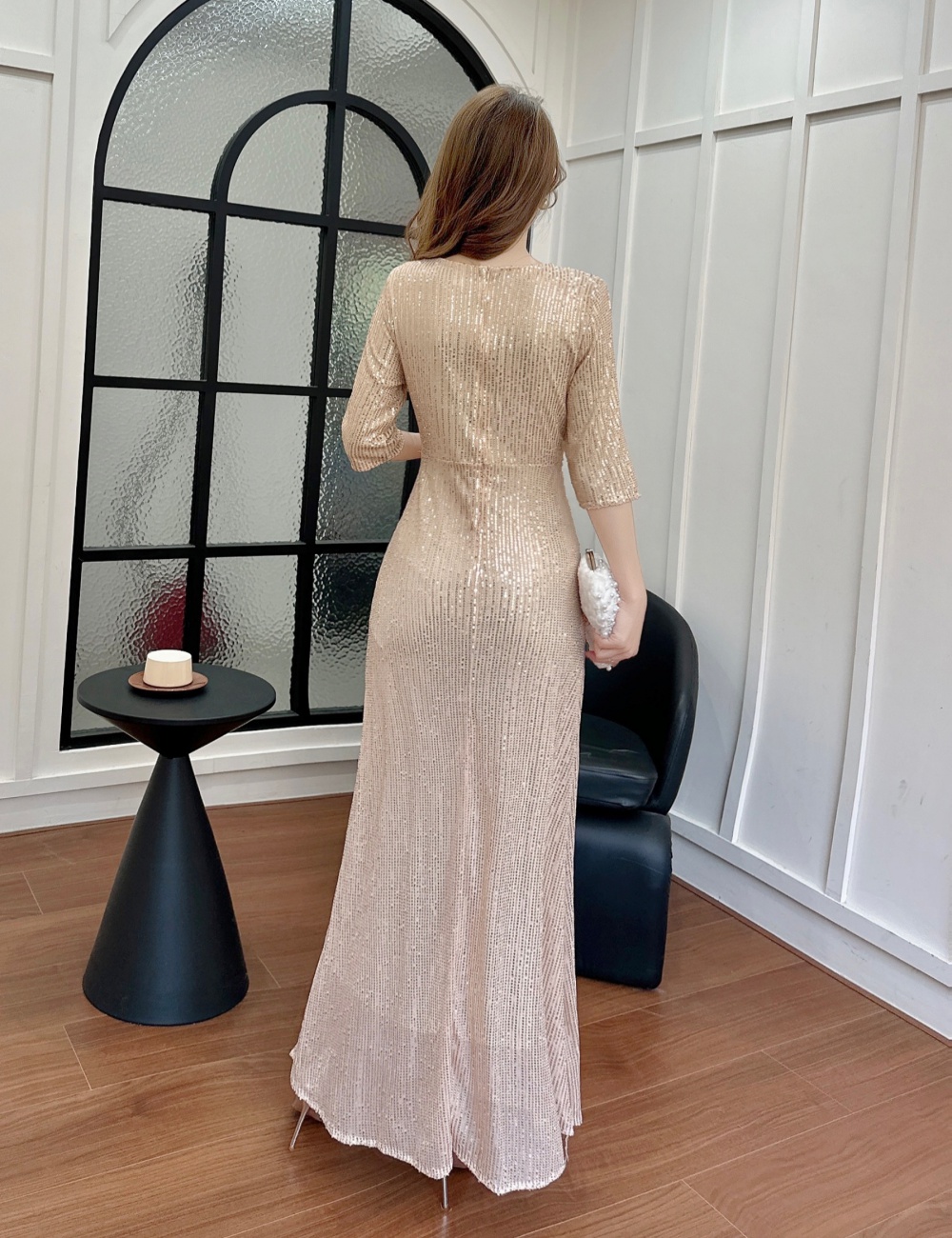Sequins long light luxury evening dress temperament beading dress