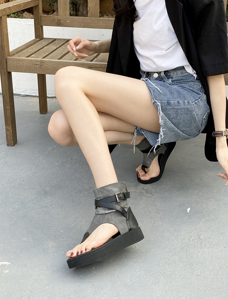 Retro zip sandals spring and summer denim platform