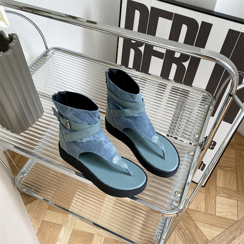 Retro zip sandals spring and summer denim platform