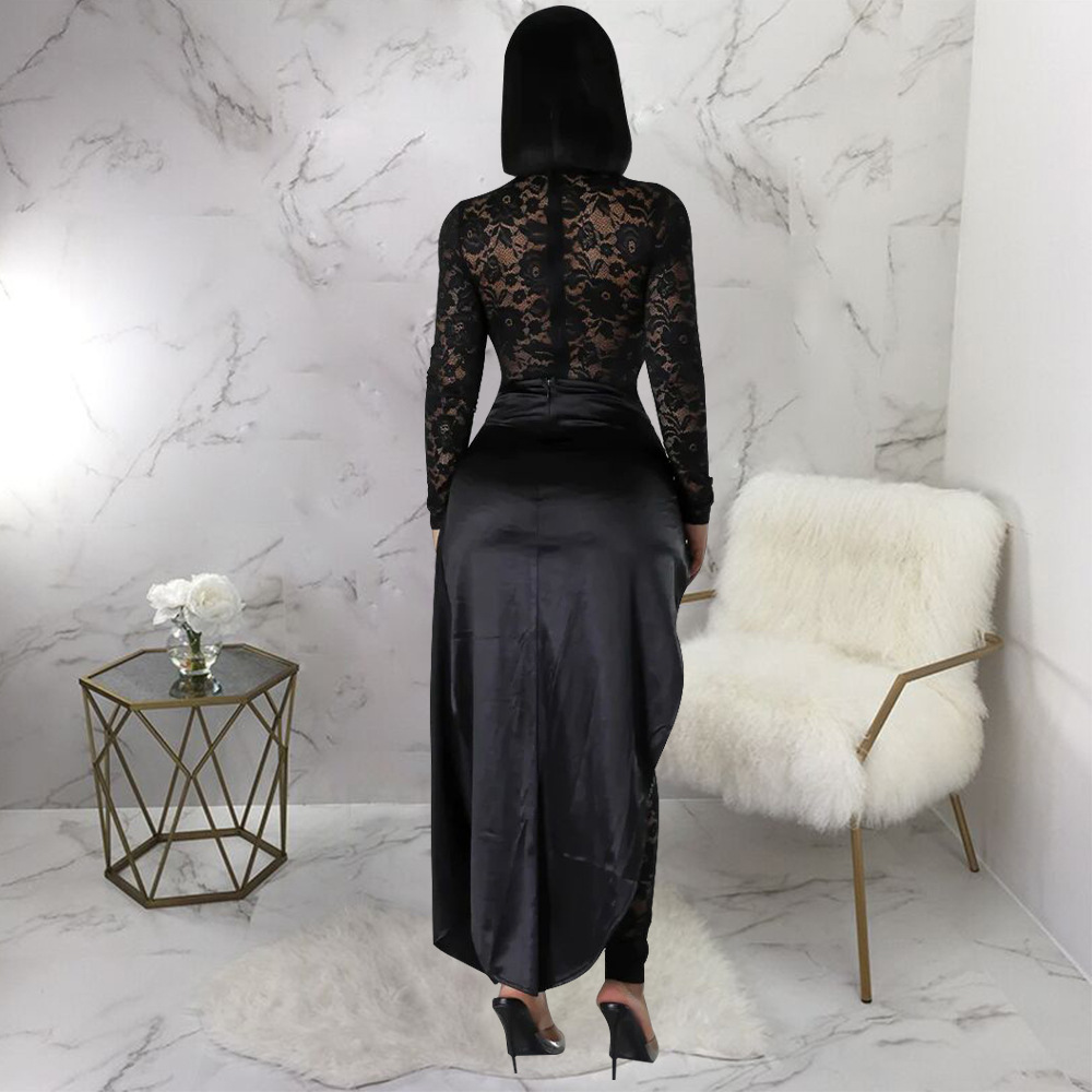 Sexy lace skirt imitation silk fashion jumpsuit a set for women