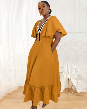 V-neck splice pocket mixed colors fashion dress for women