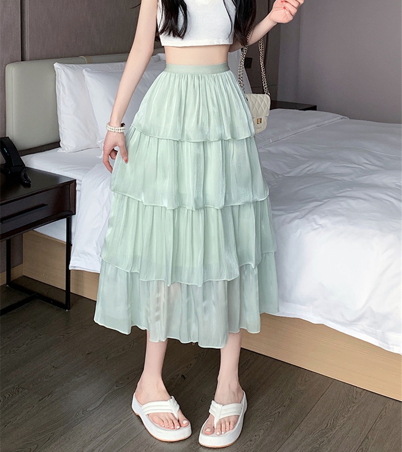Pleated high waist cake all-match A-line skirt