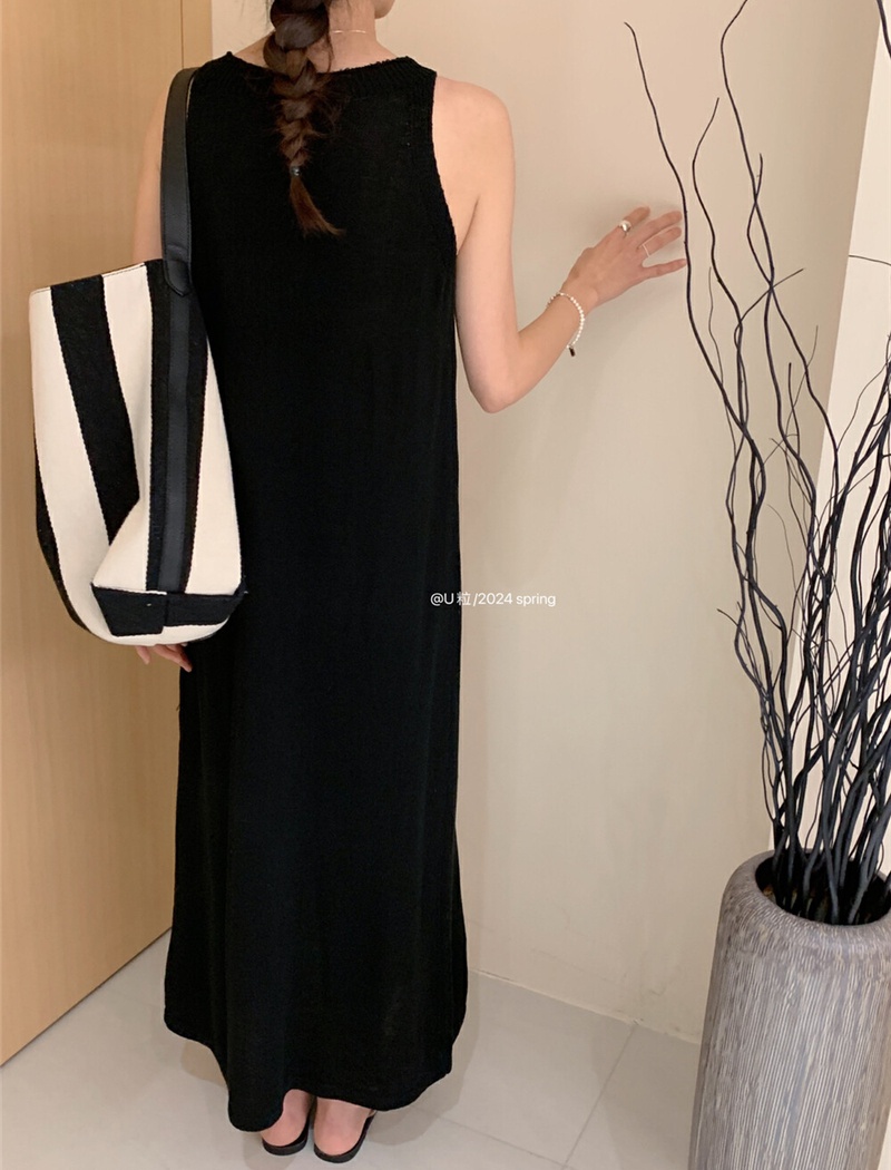 Round neck Korean style dress stripe long vest for women