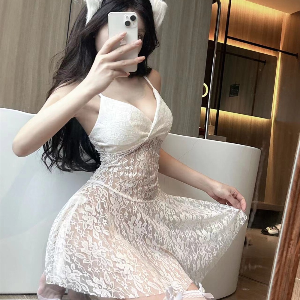 Perspective big skirt sexy sling bottoming lace dress