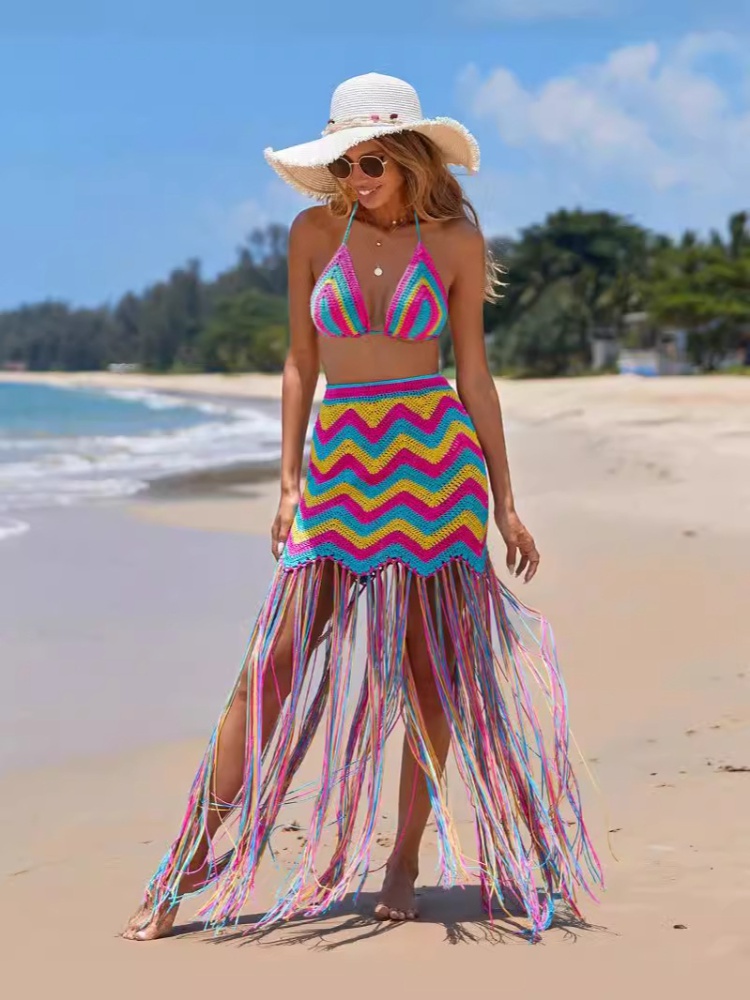 Tassels crochet skirt sexy sandy beach smock a set for women