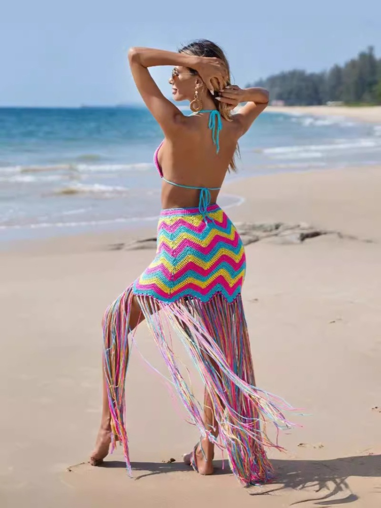Tassels crochet skirt sexy sandy beach smock a set for women
