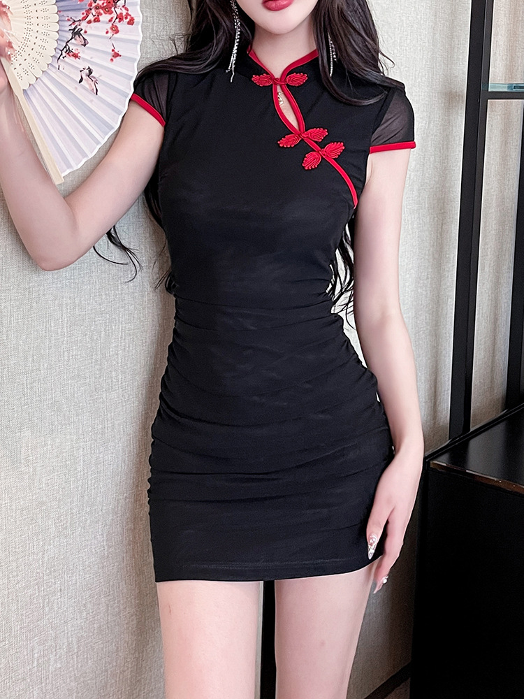 Sexy black cheongsam slim dress for women