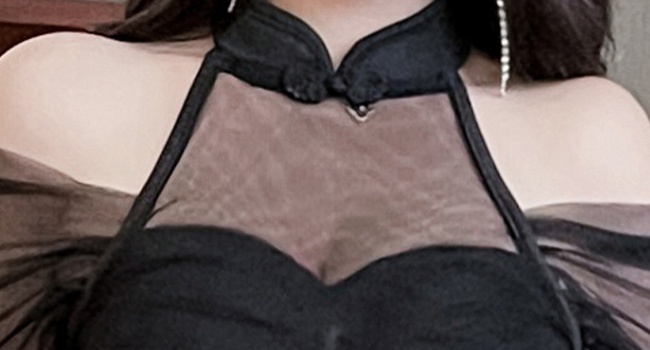 Black long dress pinched waist cheongsam for women