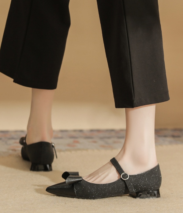 Bow sheepskin shoes France style flattie