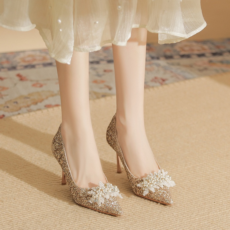 Pointed bride shoes France style wedding shoes for women