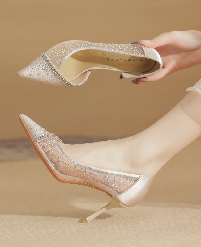 Sheepskin shoes rhinestone high-heeled shoes for women