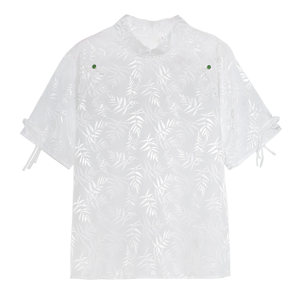 Chinese style jacquard niche tops white temperament shirt